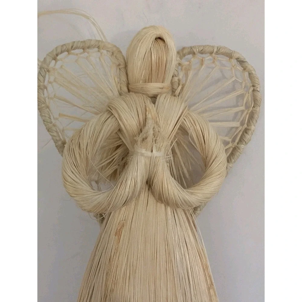 Vintage Abaca Praying Angel Christmas Ornament Handmade Raffia Straw Corn Husk